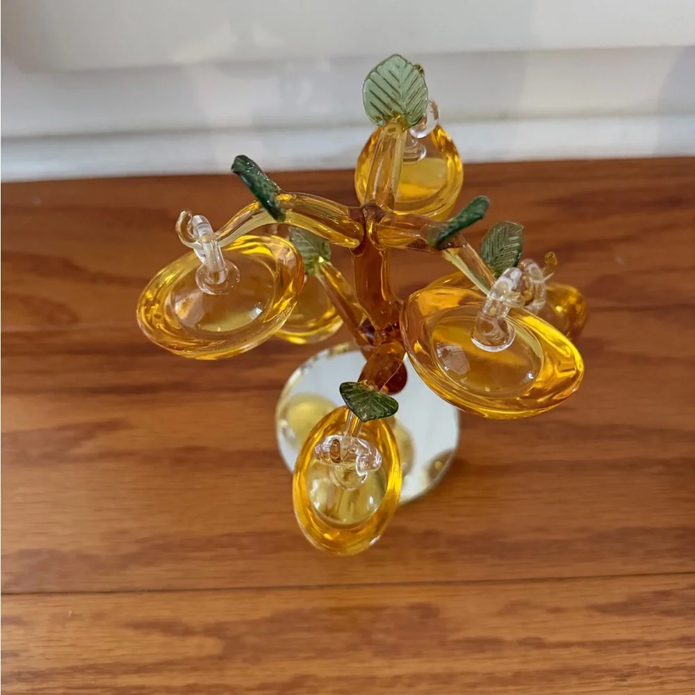 Elegant Glass Tree with Amber Ornaments Chinese ingot boat shaped design decor